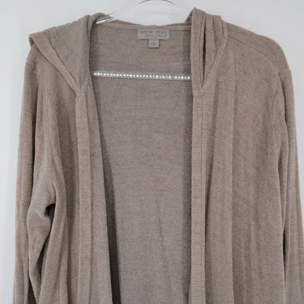 Barefoot Dreams Resort Cozychic Lite Hoodie Cardigan Light Brown Long Open Large
